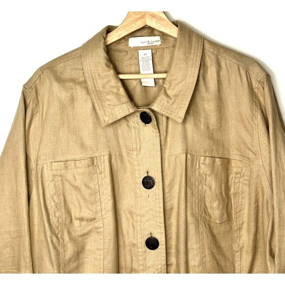 Lucy & Laurel Womens Shirt 100% Linen Button Up Top Collared Beige Size 3X - Picture 3 of 16
